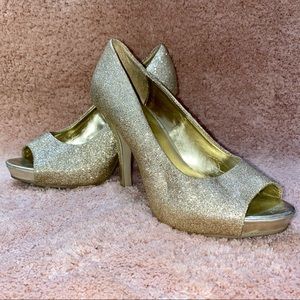 Gold Glitter Peep-Toe High Heels